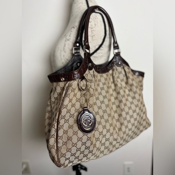 Gucci GG Tan Brown Monogram GG Canvas Large Sukey Tote FREE SHIPPING - Picture 2 of 16